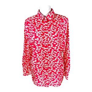 Talbots Petites Coral Pink White Elephant Long Sleeve Cotton Button Shirt LP